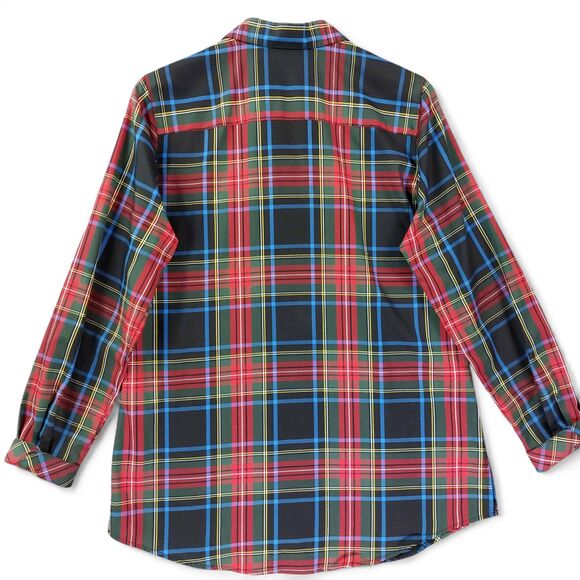 Foxcroft Shirt Womens Sz 10 Black Red Plaid Wrinkle Free Shaped Fit Long Sleeve - Picture 2 of 10